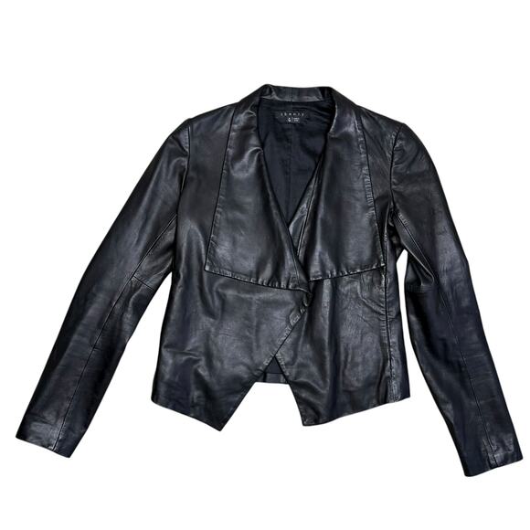 Theory Black Lamb Leather Open Front Jacket XS - Picture 3 of 13